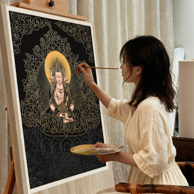 西藏手绘生肖本命佛描金唐卡