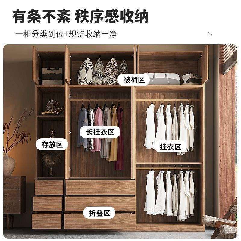 北欧推拉门衣柜家用卧室小户型组合玻璃移柜子滑门原木色成品衣橱