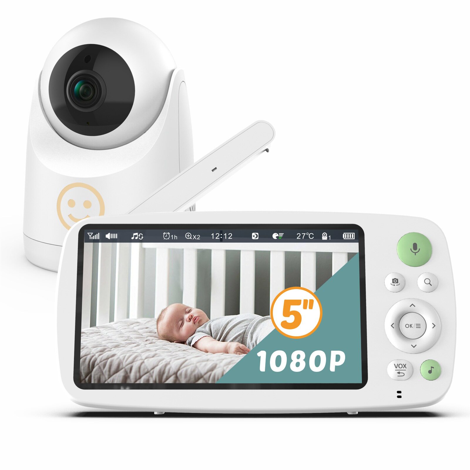 5寸婴儿监视器1080p语音对讲摇篮曲GP5200智能监护仪babymonitor