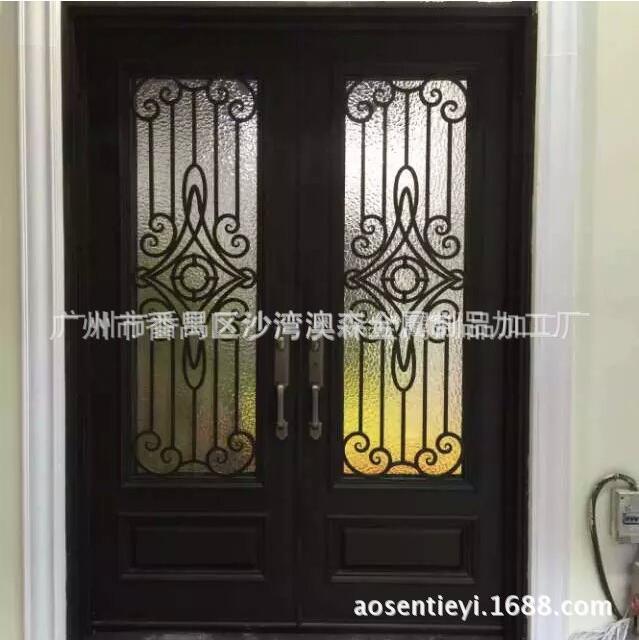 广东厂家别墅铁艺进户门锻造铁门双开锻打入户门防盗安全平开门