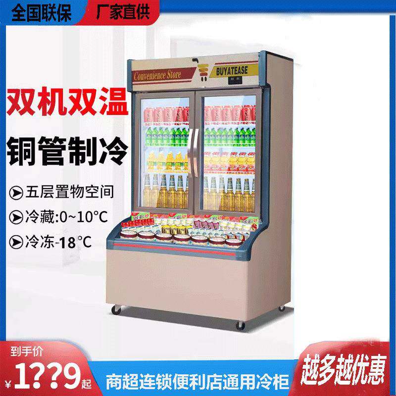 子母冷冻柜便利店商用冰柜立式冷藏一体冰箱雪糕丸子饺子展示柜