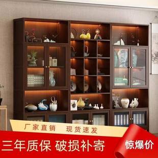 新中式非实木博古架茶室背景置物架多宝阁架商用隔断款带灯展示柜