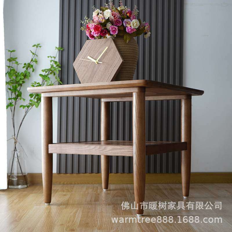 实木茶几北欧现代简约小户型白蜡木边几双层沙发角几简约茶几桌子