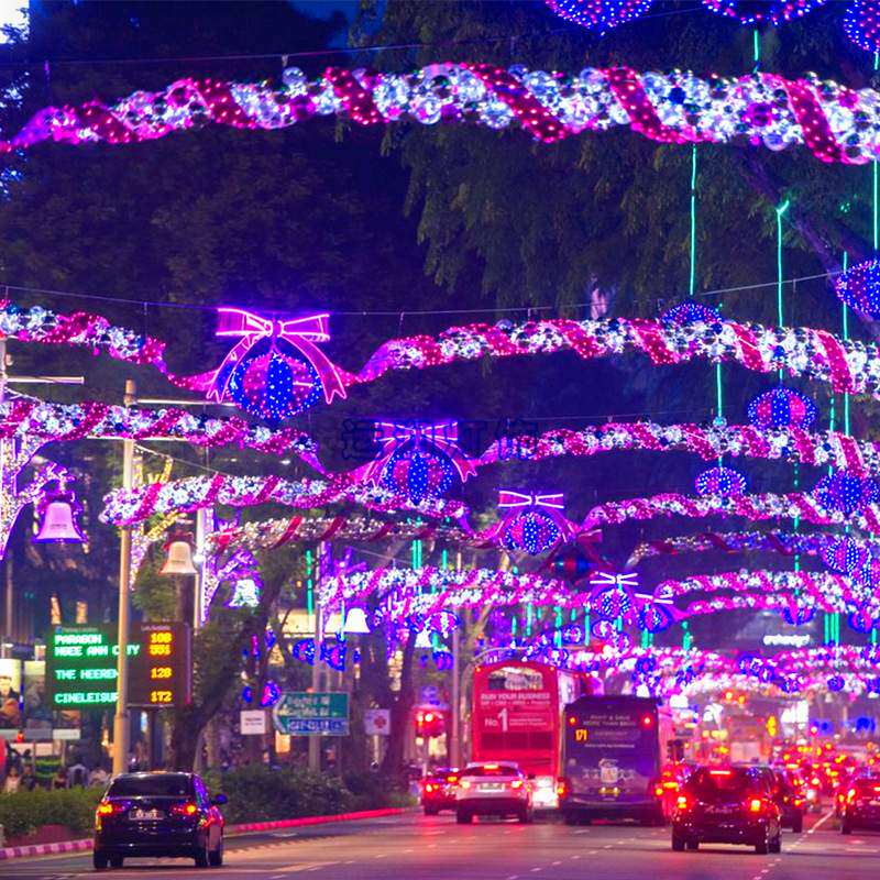 优美LED跨街灯 LED灯画过街双向发光图案路灯杆装饰灯
