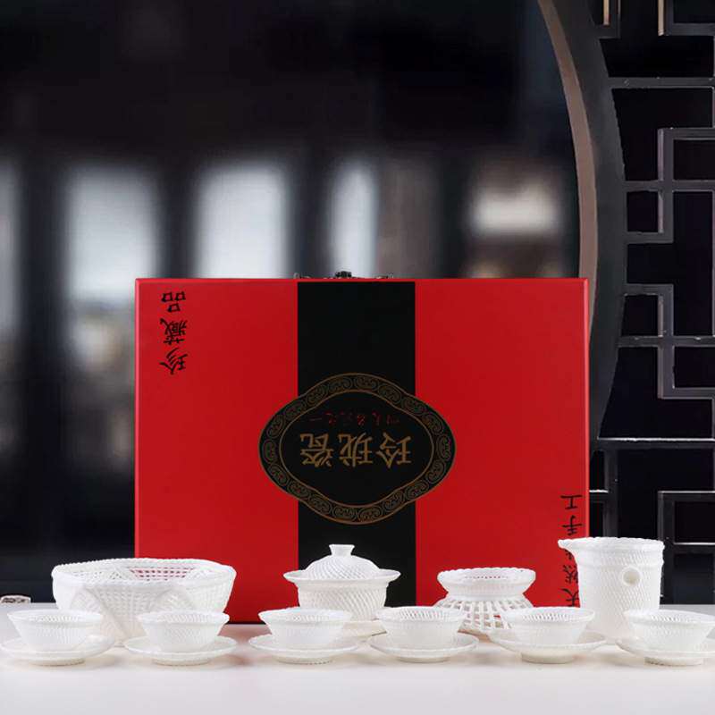 玲珑编制茶具套装德化苏氏陶瓷茶壶三才盖碗羊脂玉白瓷茶具套组