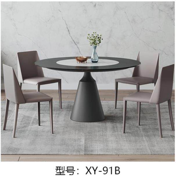 岩板圆餐桌现代简约家用小户型轻奢不锈钢设计师圆形饭桌带转盘