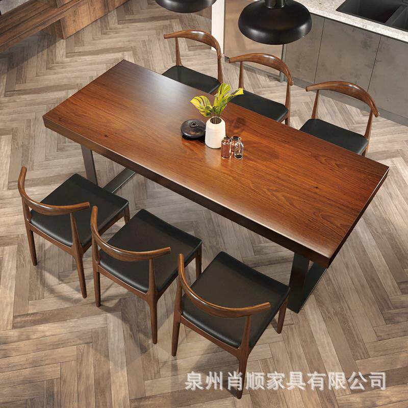 北欧实木餐桌loft工业风餐厅餐桌椅组合长条桌烧烤店桌子火锅桌