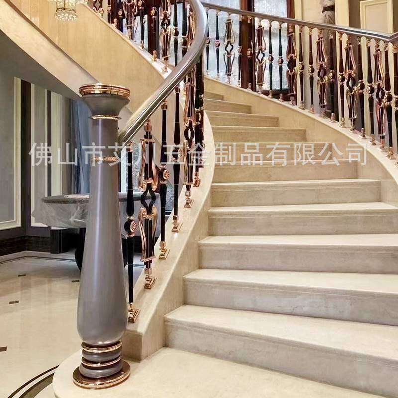 金色黑钛葫芦形铝立柱 轻奢风精雕单支立柱复古铝艺镂空楼梯立柱