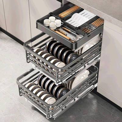 小尺寸拉篮厨房橱柜450柜体400碗碟350碗篮双层抽屉式500窄柜碗柜