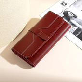 女式 纯皮三折女士钱包长款 搭扣真皮质感多卡位大容量韩版 钱夹皮夹