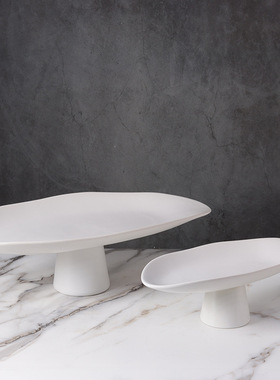 现代新中式北欧创意黑白陶瓷托盘果盘摆件家居样板房软装饰品用品