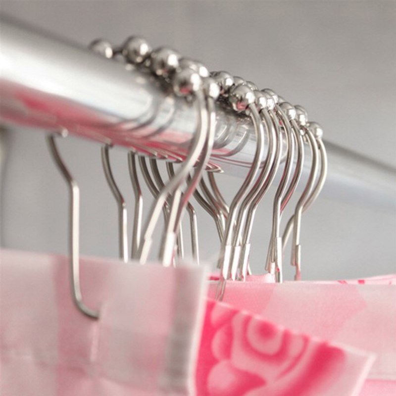 12pcs 5 Roller Balls Shower Curtain Hooks Non Friction