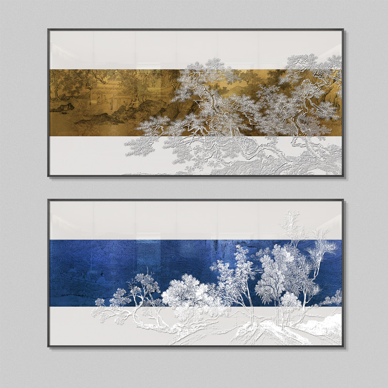 客厅背景墙挂画浮雕立体迎客松风景实物画餐厅卧室床头横幅装饰画