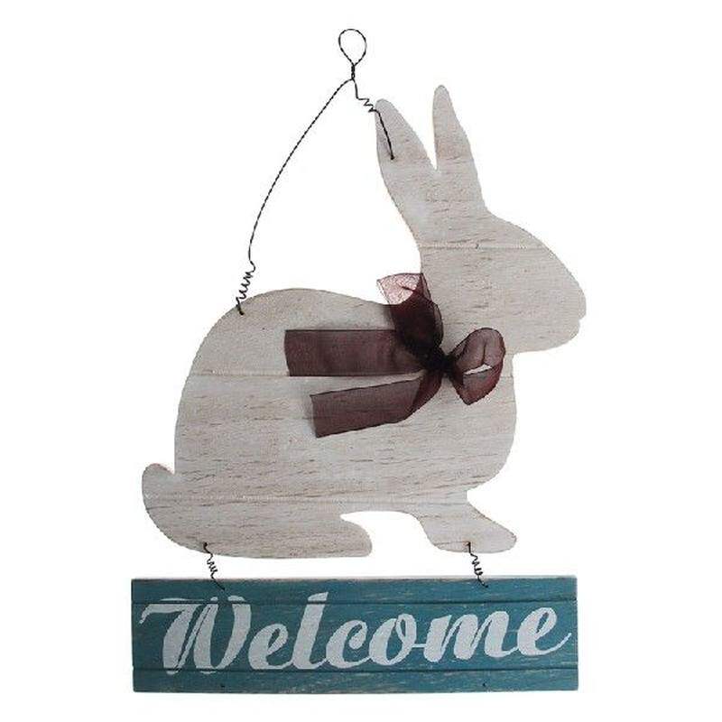 Wooden Easter Ribbon Rabbit Bunny Hanging Pendant Ornament C