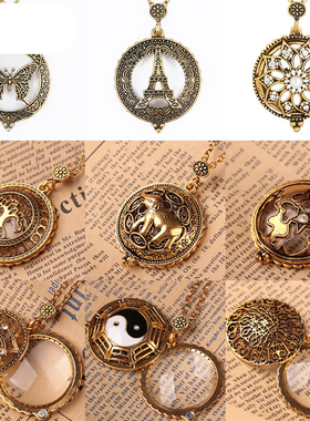 新款欧美时尚夸张放大镜玻璃蝴蝶吊坠项链个性扩大镜毛衣链X七夕