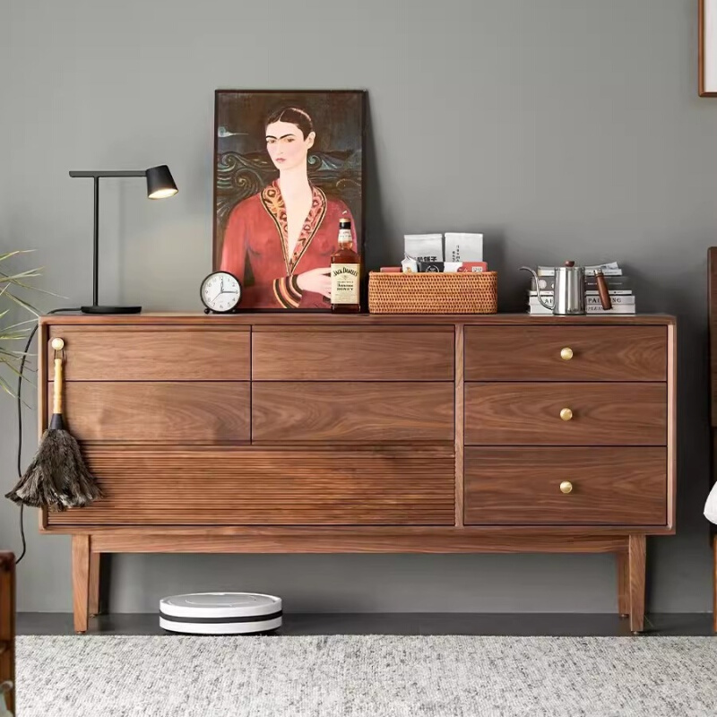 北美黑胡桃八斗柜北欧简约卧室客厅储物收纳家具床尾边柜全实木