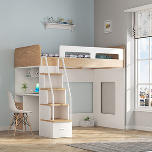 省空间高架床悬空高低子母床小户型衣柜书桌上铺床