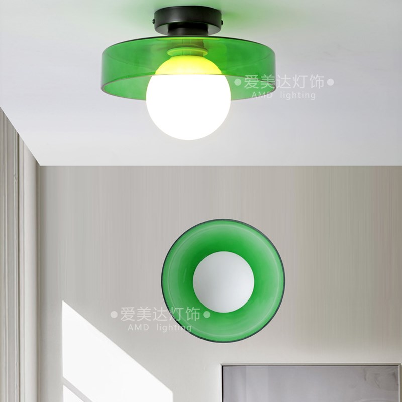 中古设计师彩色玻璃吸顶灯玄关z奶油风阳台灯书房灯具走廊过道壁