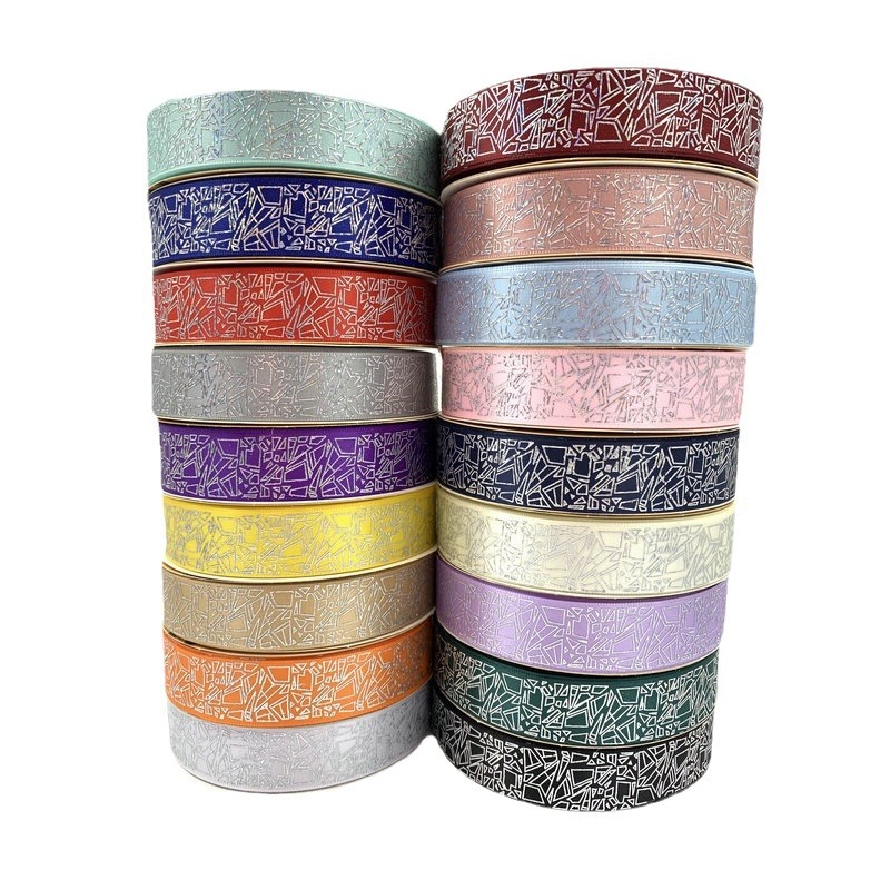 2.5cm厂家  镭射烫银 碎玻璃片图案新款吧唧材料手DIY吧唧丝带