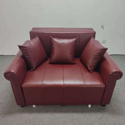 酒红色圆扶手沙发床多功能小户型客厅双人位公寓折叠储物小沙