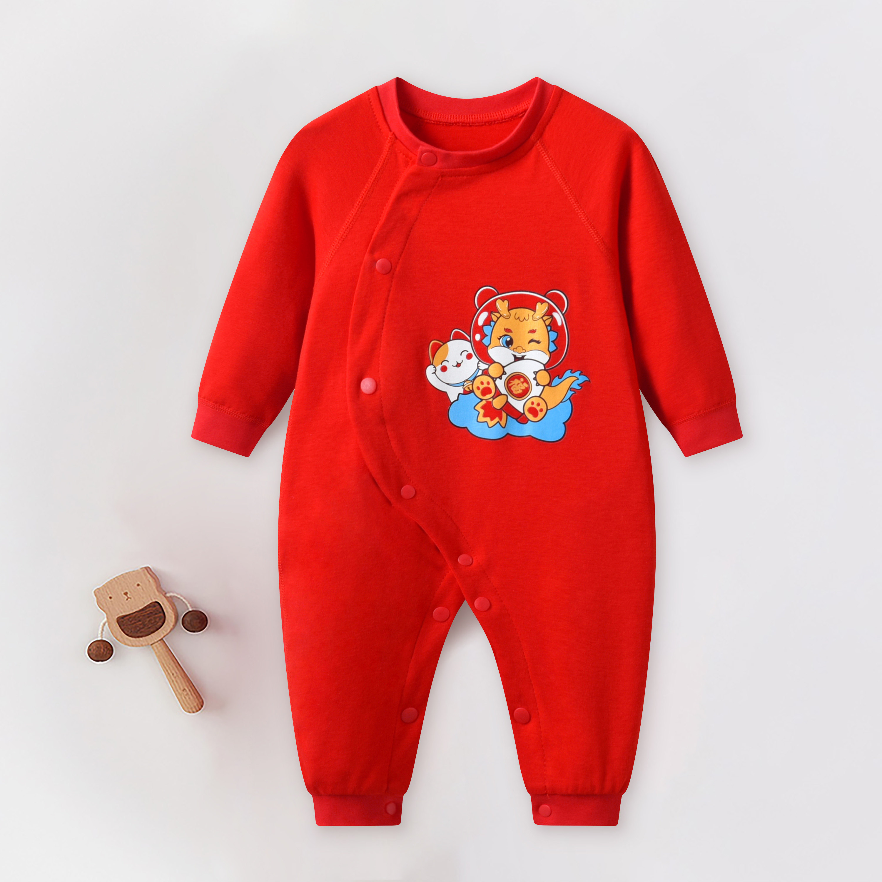 纯棉新生儿连体衣红色春秋季男女宝宝哈衣长袖爬服婴儿衣服拜年服