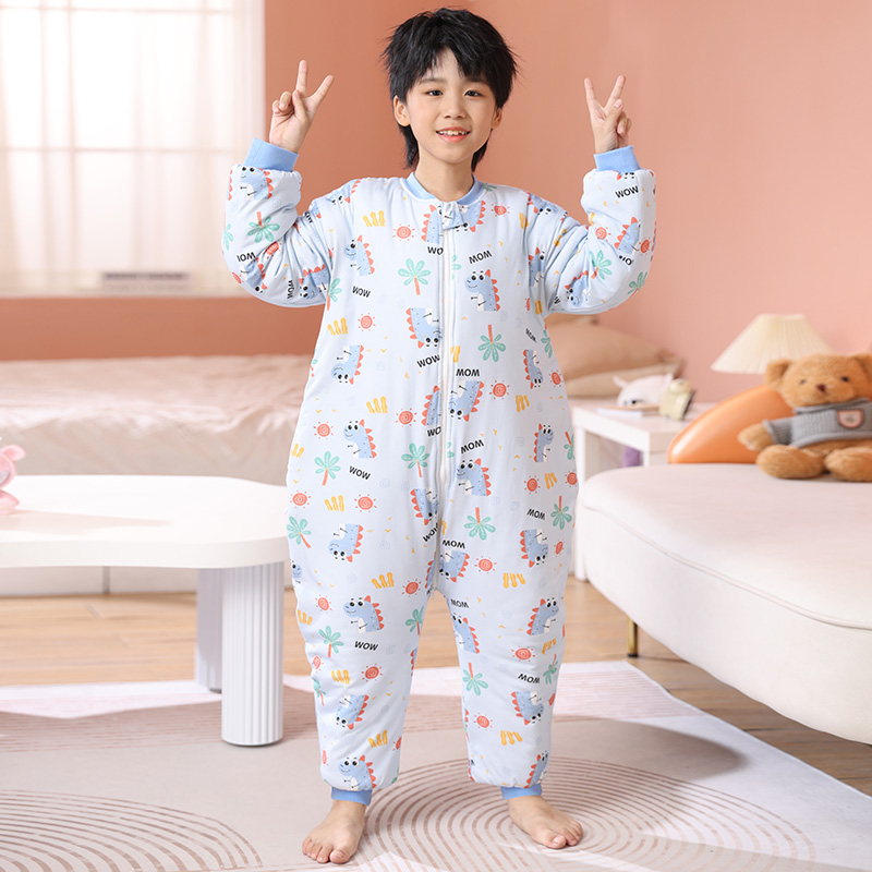 秋冬男童连体睡衣加棉加厚儿童女孩家居服纯棉中大童宝宝保暖睡袋