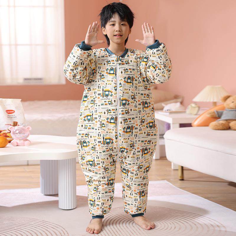 冬季男童连体连身睡衣加棉加厚儿童女孩家居服纯棉中大童宝宝睡袋