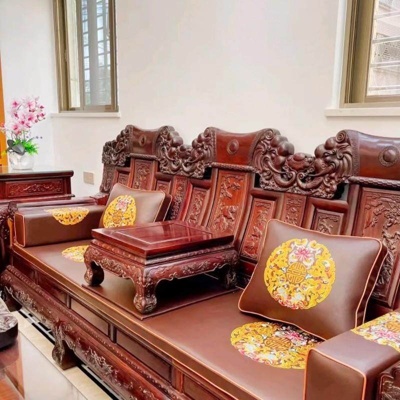 真皮坐垫加厚防滑耐磨坐垫套中式古典家具软垫新中式风格几何纹,居家布艺,沙发套,淘宝优惠券,粉丝福利购,淘宝优惠卷