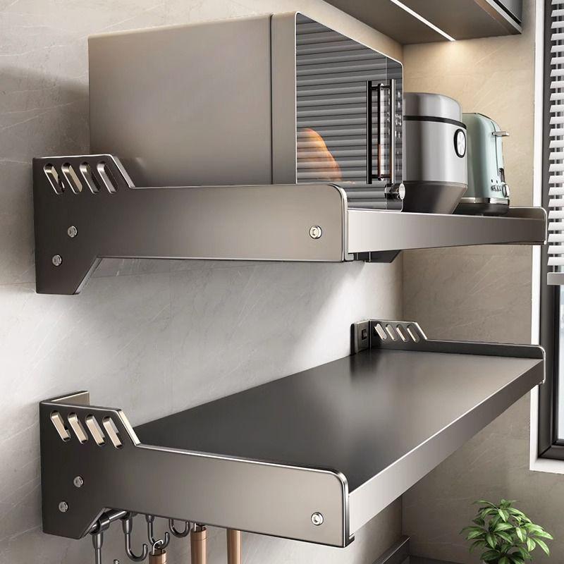 厨房微波炉架子置物架壁挂式免打孔放烤箱家用上墙支架多功能收纳