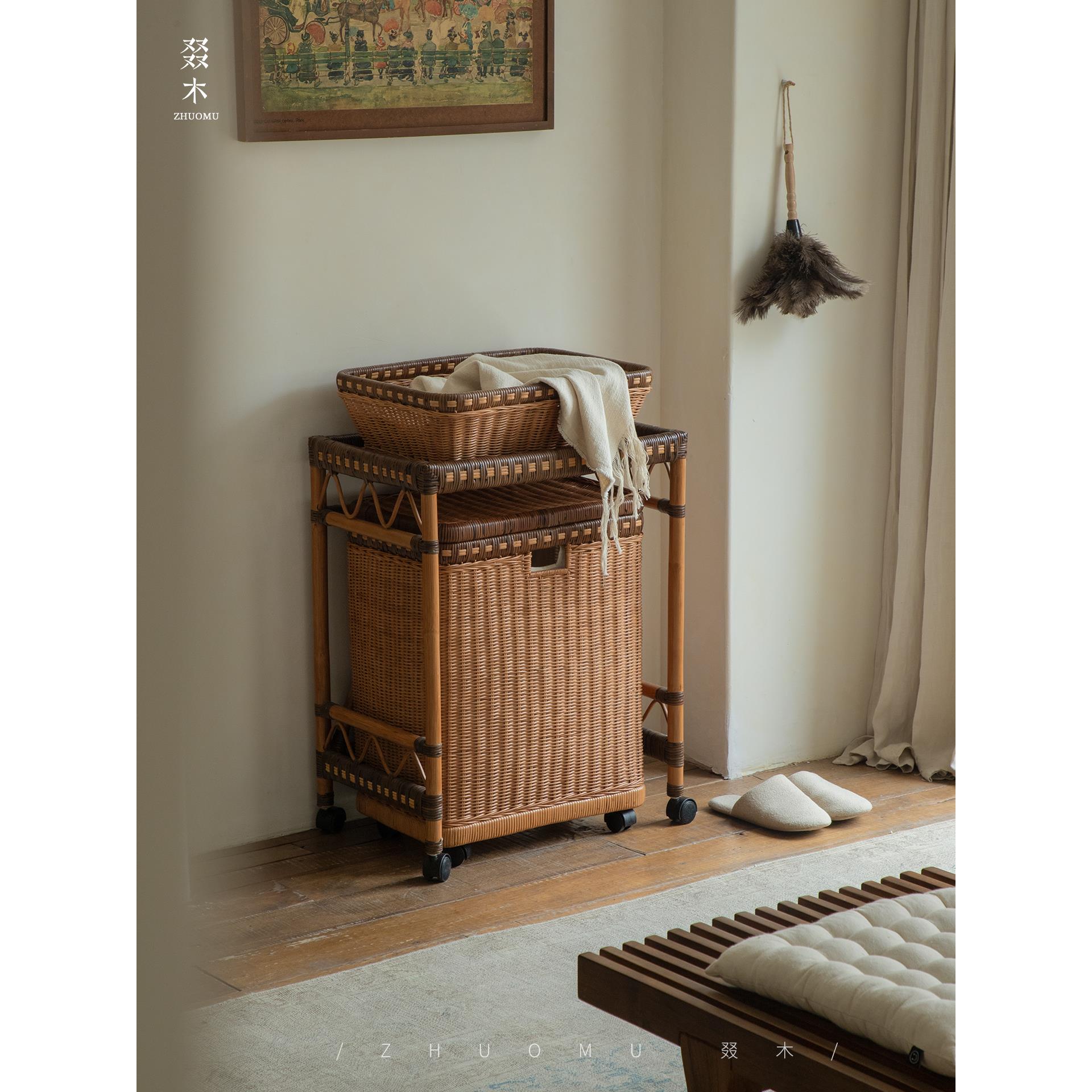 柏树| Wabi-Sabi覆古风格藤储物车移动边桌客厅卧室抽屉储物架