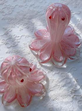 可爱粉色章鱼八爪鱼造型纯手工玻璃家居摆件桌面镇纸拍照摄影道具