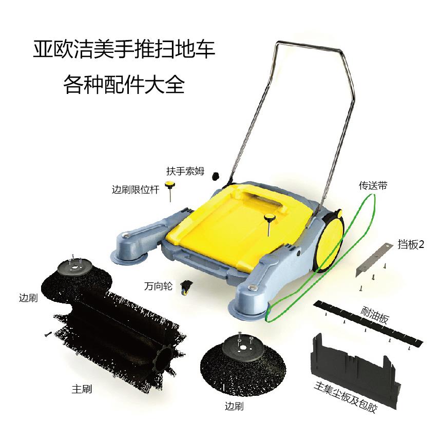 亚欧洁美手推式扫地机JM980920无动力工业扫地车通用原装配件大全