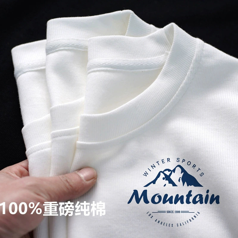 100%纯棉短袖t恤男士纯白印花潮流半袖体恤ins夏季宽松休闲上衣