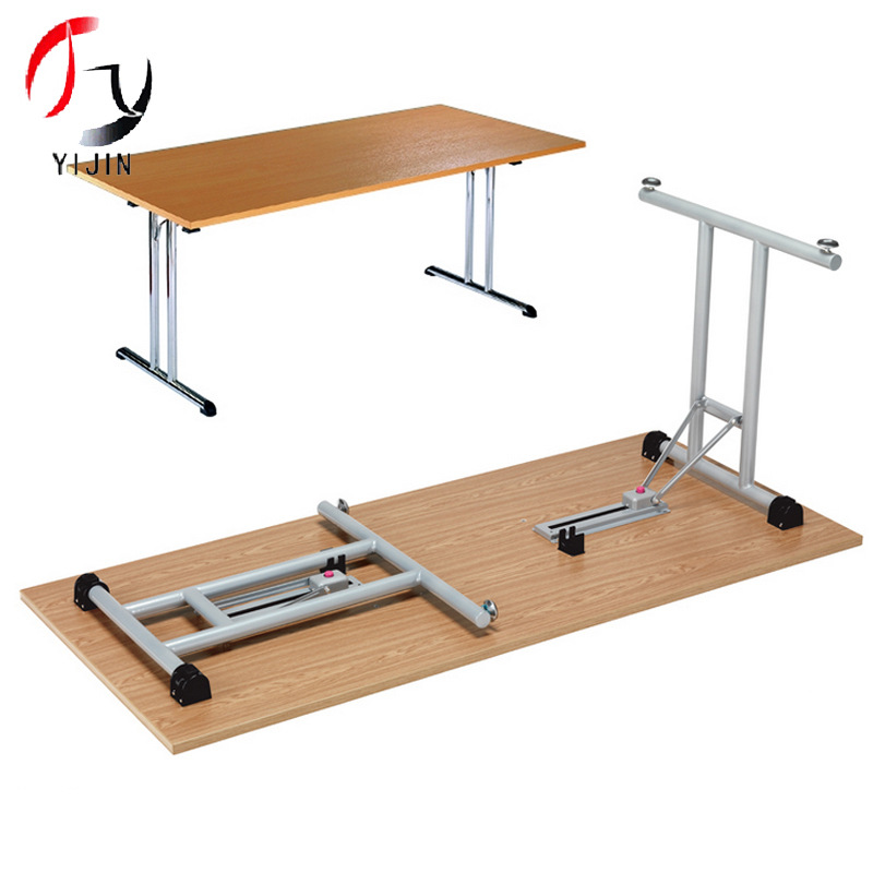 新款移动折叠会议桌子酒店三胺板长条餐桌木纹防火板桌椅