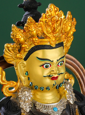 黄财神佛像摆件纯铜古色鎏金银藏密宗佛堂10寸神像财神爷佛像摆件