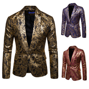 Floral Blazers Business 2021 Suit Golden Casual Mens