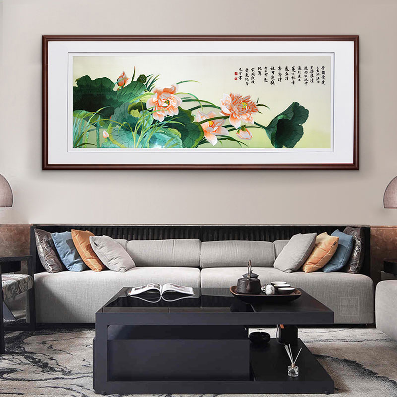苏绣成品挂画荷花富贵有余客厅装饰画纯手工苏州刺绣壁画新中式图片