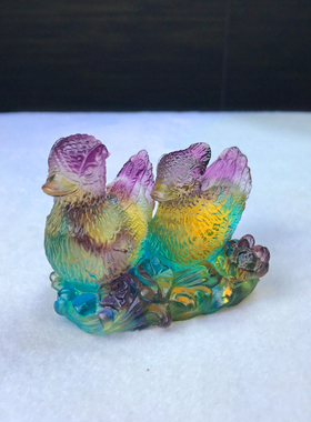 永浴爱河琉璃小鸳鸯摆件一对结婚礼物家居装饰品客厅卧室工艺摆设