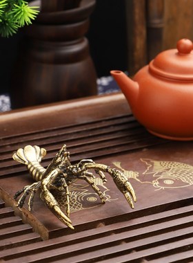 纯铜龙虾小摆件实心铜铸茶宠铜艺仿古包浆文玩收藏老铜雕件工艺品