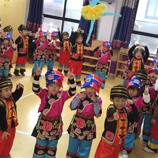 l新款童族羌演出服彝族服女儿童羌族表演服幼园男女童儿羌族舞蹈