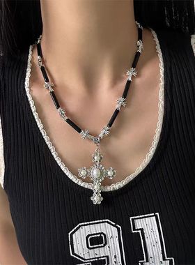 【羊悠悠】潮十字架项链男女同款小众设计嘻哈轻奢情侣锁骨链配饰