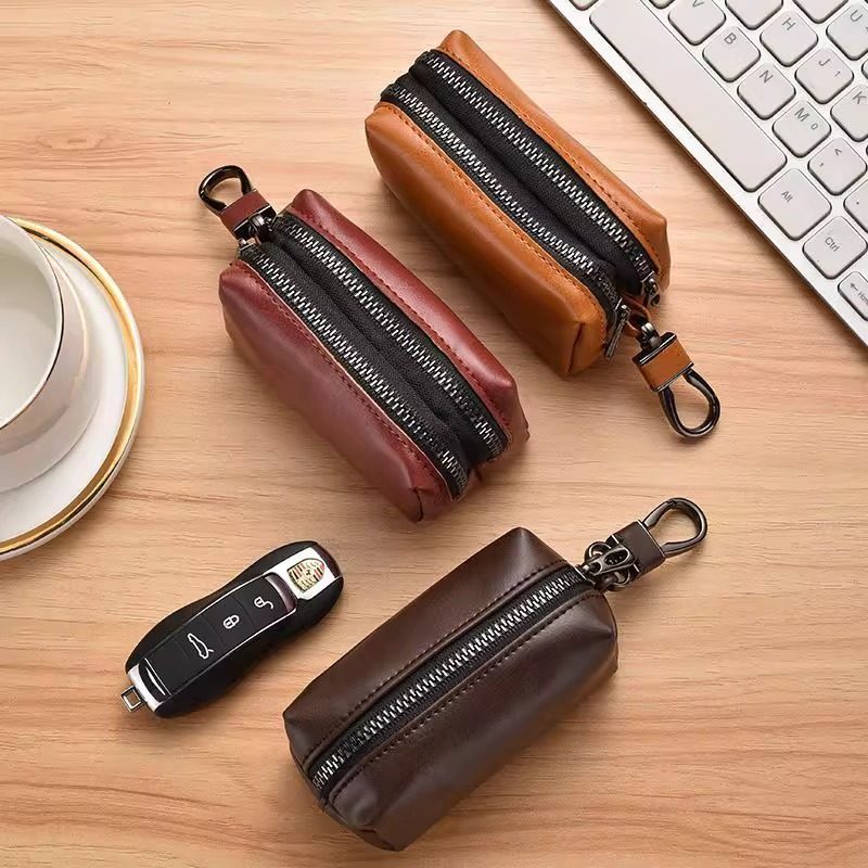 汽车钥匙包大容量男女士真皮质感双层拉链简约收纳零钱包多功能包