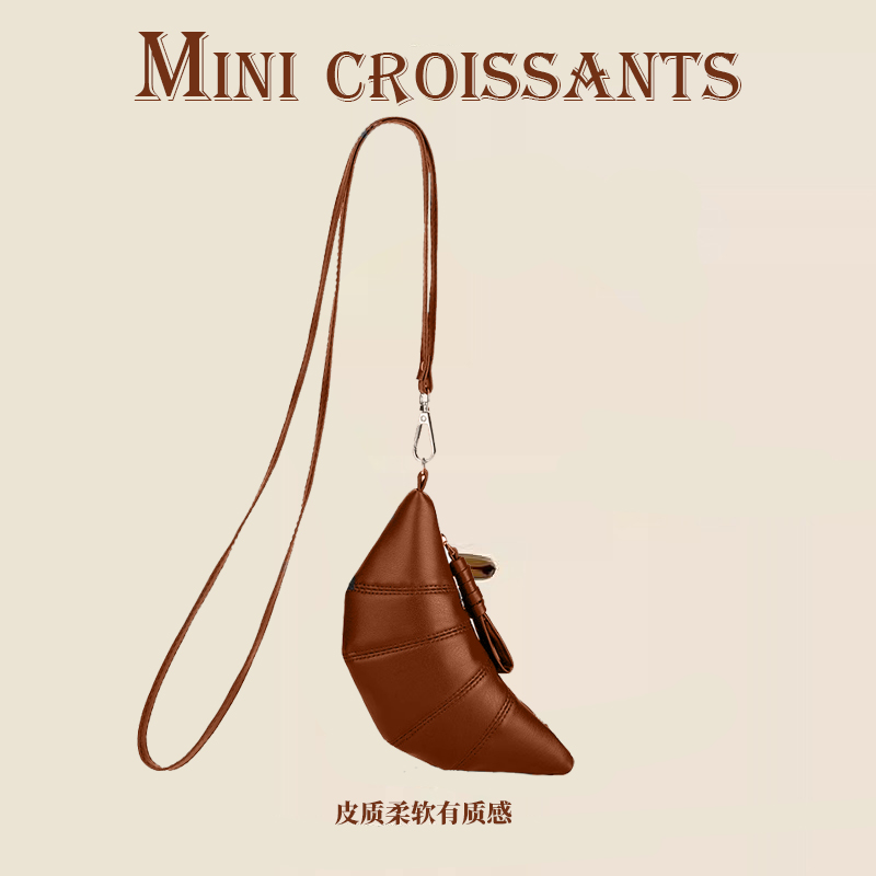 网红可颂牛角包女式小众迷你百搭口红耳机包复古钥匙包挂脖零钱包