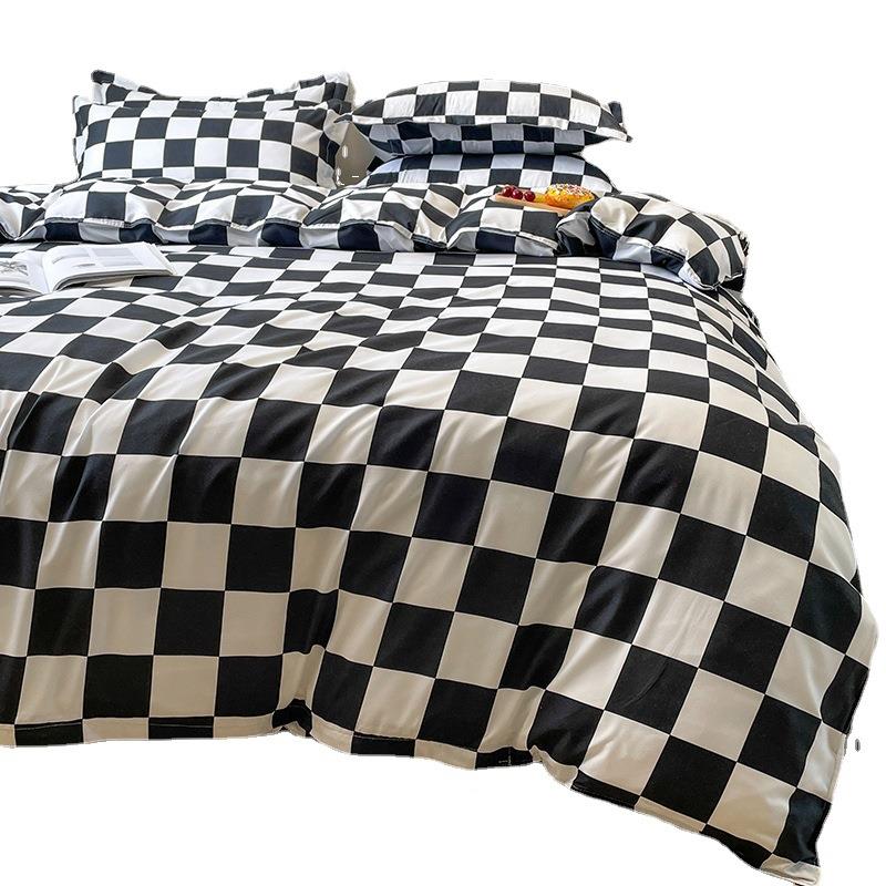 PLO韩床式上床单格四件套夏季春夏款春秋被套被罩裸睡北子欧风ins