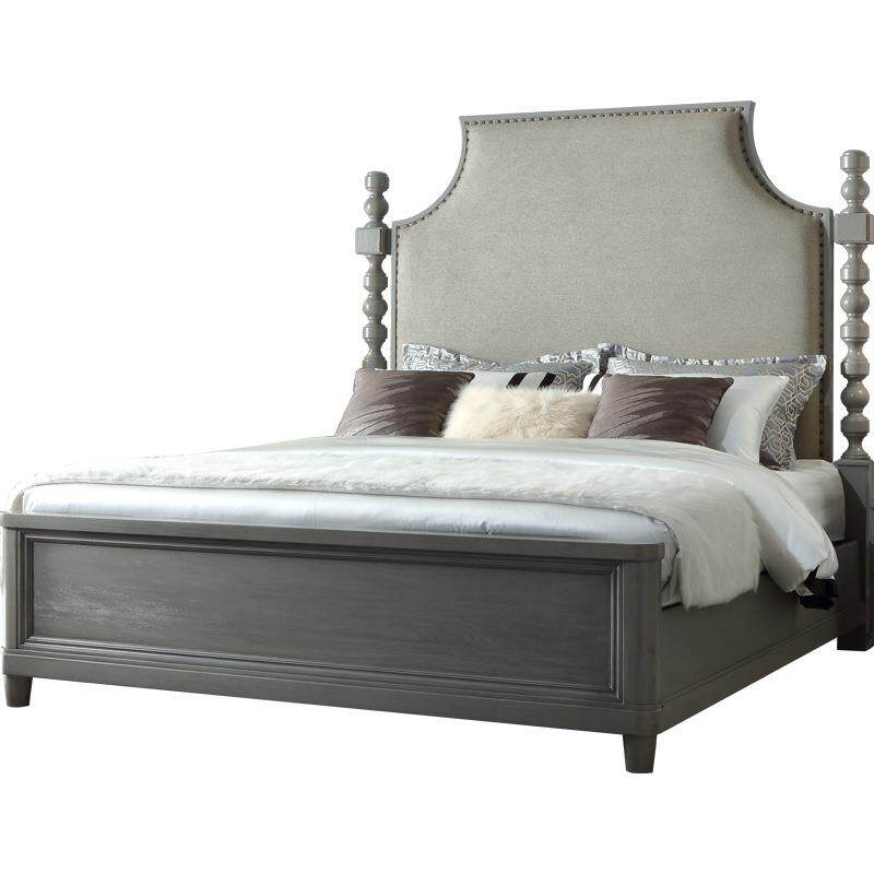 美式轻奢布艺床乡村复古实木大床现代简约灰色双人婚床1.8米