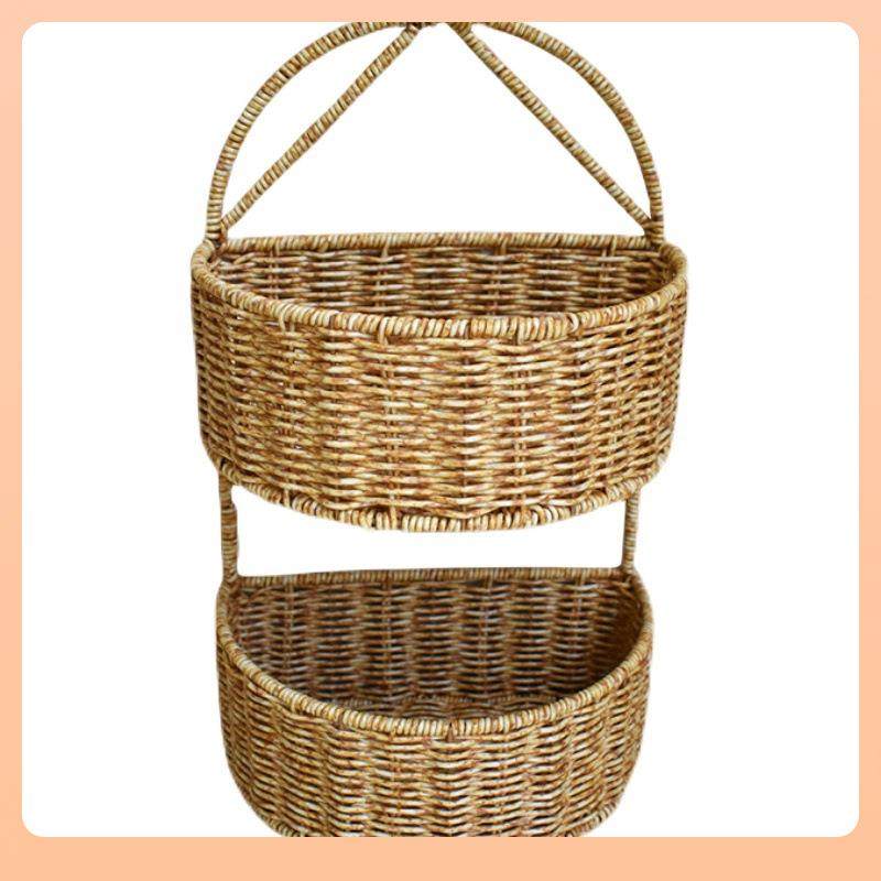 ⇡三层两层壁挂篮仿藤编织篮家用厨房姜蒜收纳筐厨具挂篮客厅,收纳整理,脏衣篮,淘宝优惠券,粉丝福利购,淘宝优惠卷