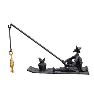 新中式黑色铸铁钓鱼人摆件样板间客厅餐厅电视柜桌面家居软装饰品