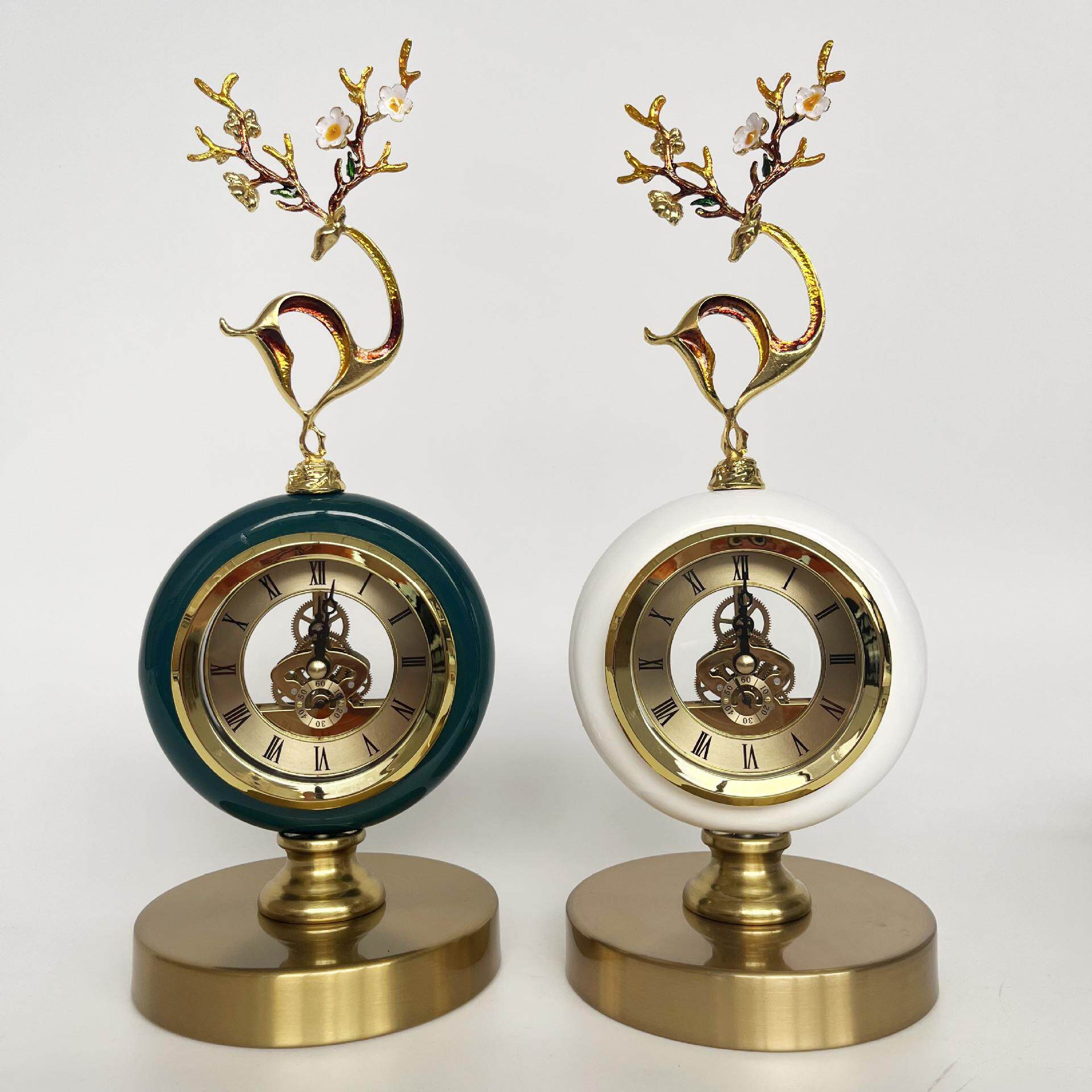 欧式轻奢钟表摆件电视柜客厅时钟桌面美式复古座钟时钟家居装饰