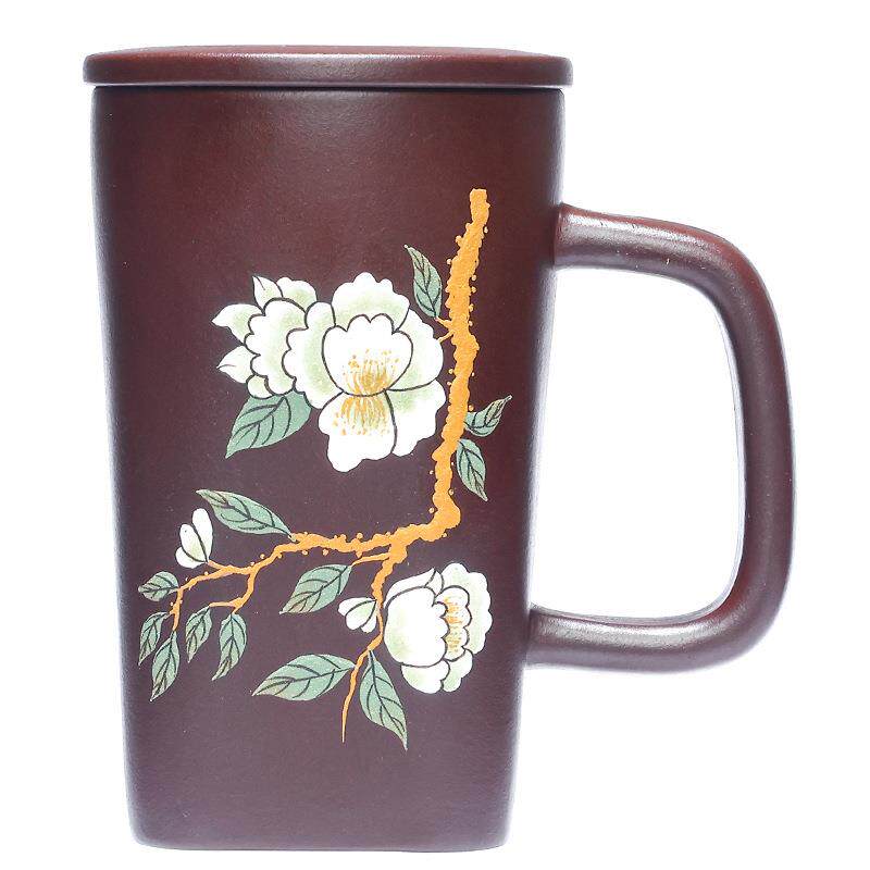 紫砂茶杯宜兴原矿创意全手工牡丹办公室泡茶杯茶具礼品套装