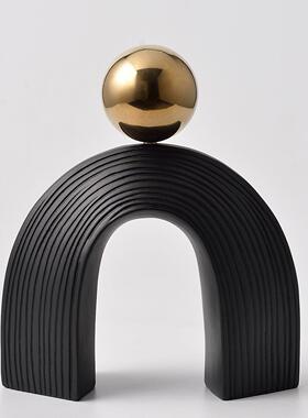 简约现代黑色电镀金球树脂拱门创意艺术摆件样板房桌面装饰品摆设